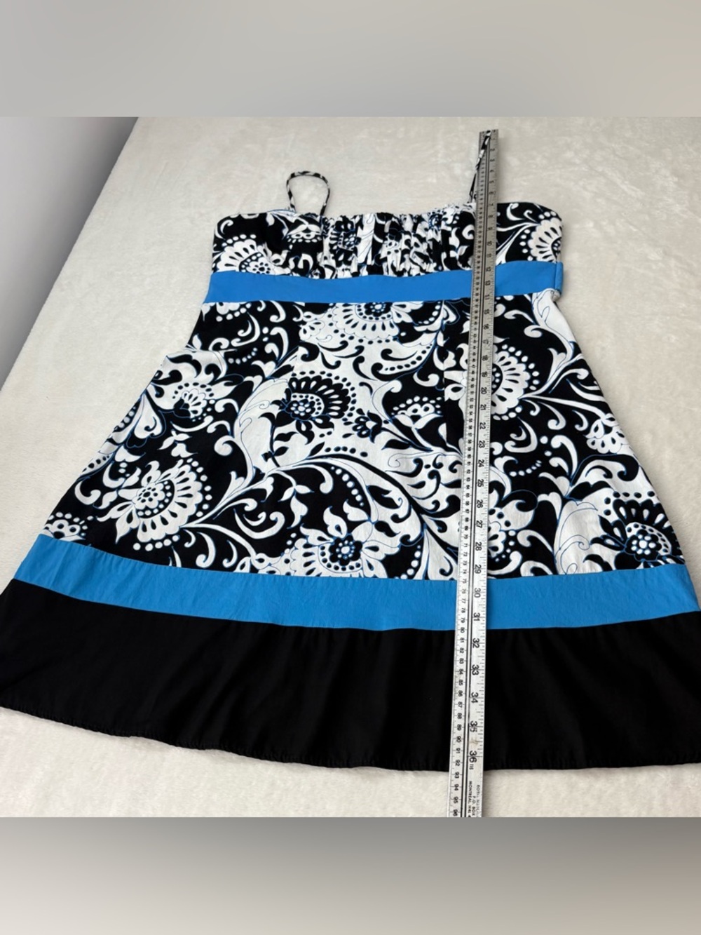 Vintage Jessica Y2K Black White Floral Sundress 16 Petite Cotton Padded Bodice - Picture 5 of 10